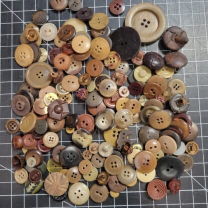 Mixed sized brown buttons, 3.5 ounce bag