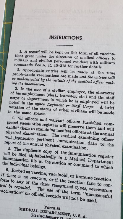 Immunization Register and Medical Data Form 1941 - Image 2