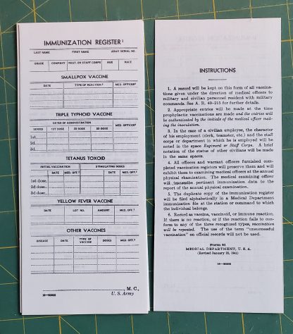 Immunization Register and Medical Data Form 1941