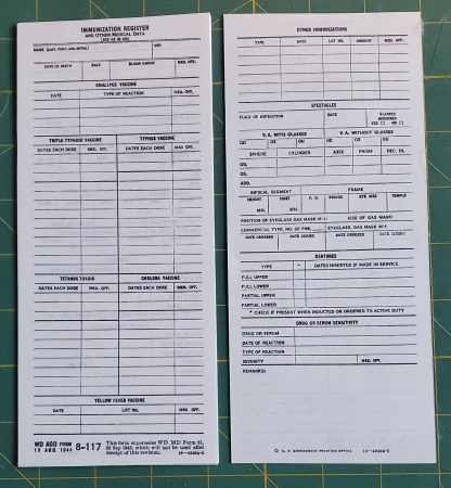 Immunization Register and Medical Data Form 1944