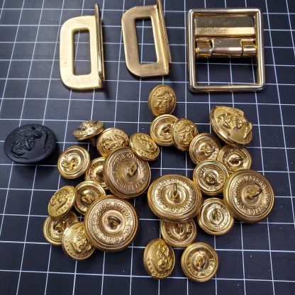 US Navy Button Collection, Belt Buckle, and Some brass thingys