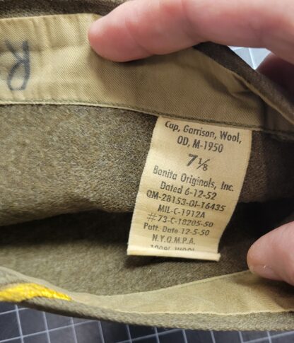 Wool Garrison Cap, OD, M-1950 size 7-1/8 - Image 3